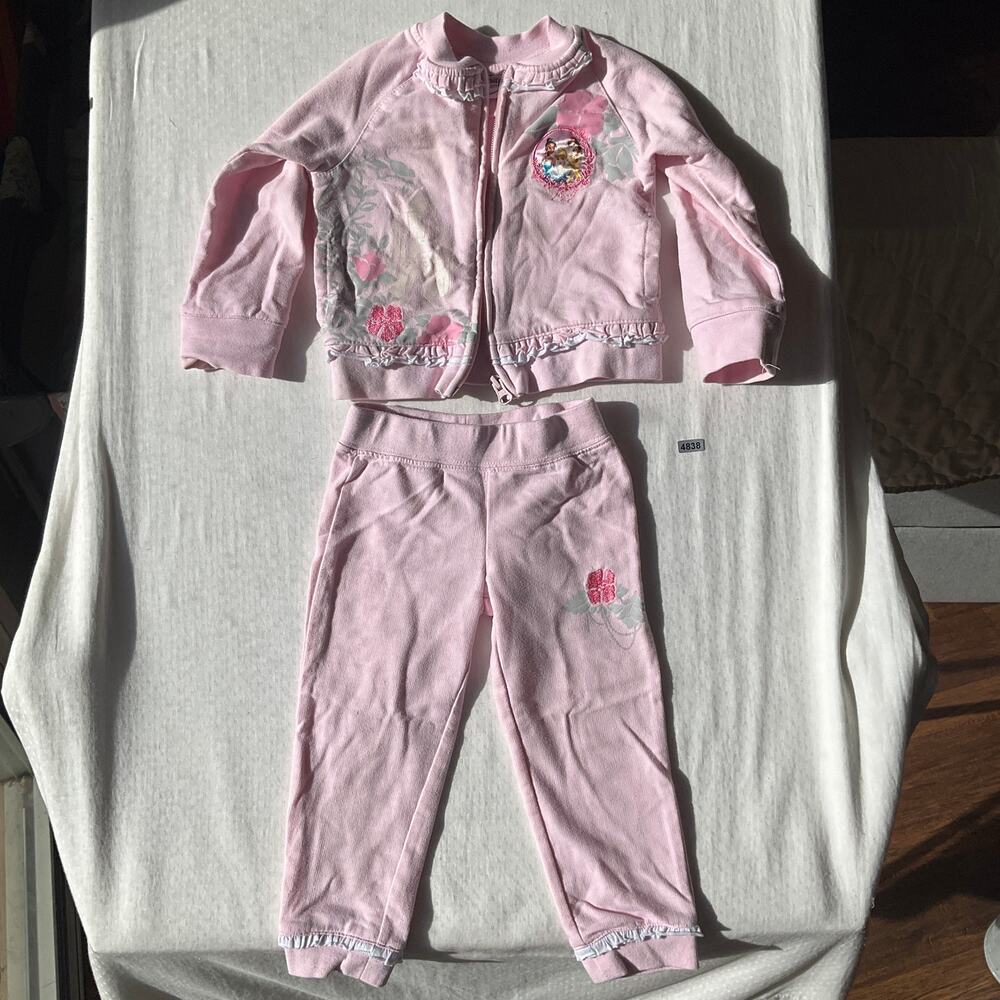 Disney Princess Set of Full Zip Jacket & Pants size 2T Pink Belle Aurora Tiana